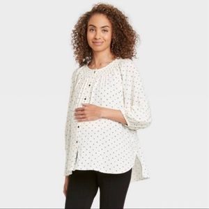 THE NINES x HATCH | Maternity Top | M Smockneck Peasant Button-down